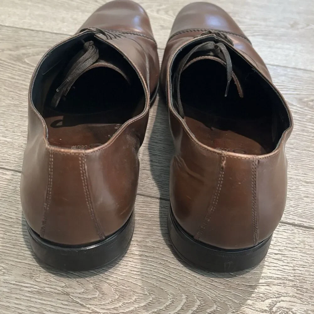 Salvatore Ferragamo Mens Size 13 Brown‎ Oxford Leather Lace Up Dress Shoes